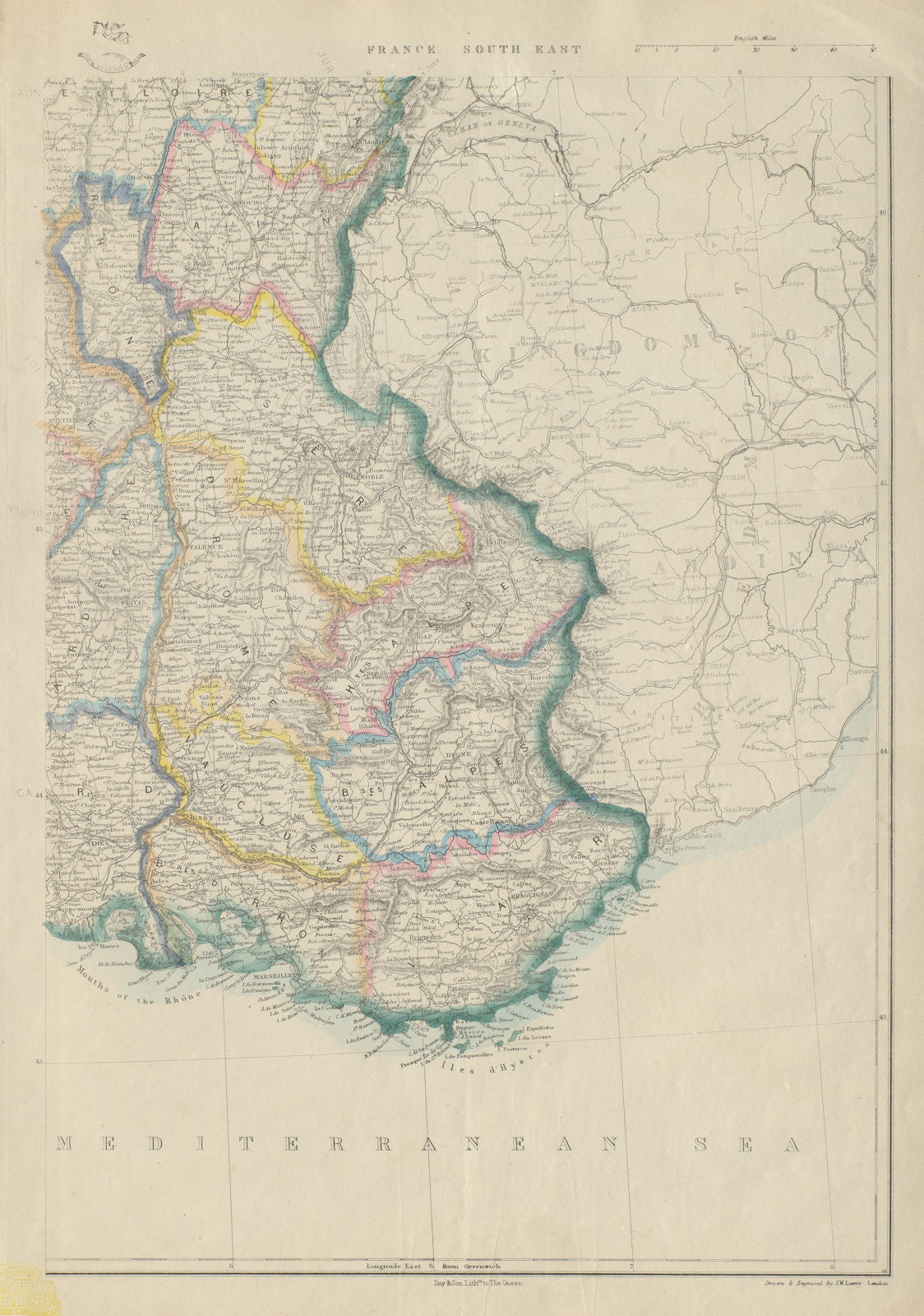 FRANCE SOUTH EAST before annexation of Savoie & Comte de Nice. JW LOWRY 1859 map